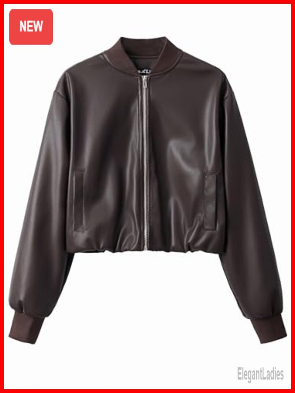 Slightly Stretch Faux Leather Zip Up Baseball Jacket Women Cropped